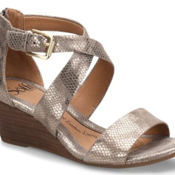 Sofft Mauldin Strappy Wedge Leather Sandal Snake Print Metallic Size 10 - Picture 3 of 9